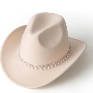 Cream Cowboy Hat with Pearl Detailing